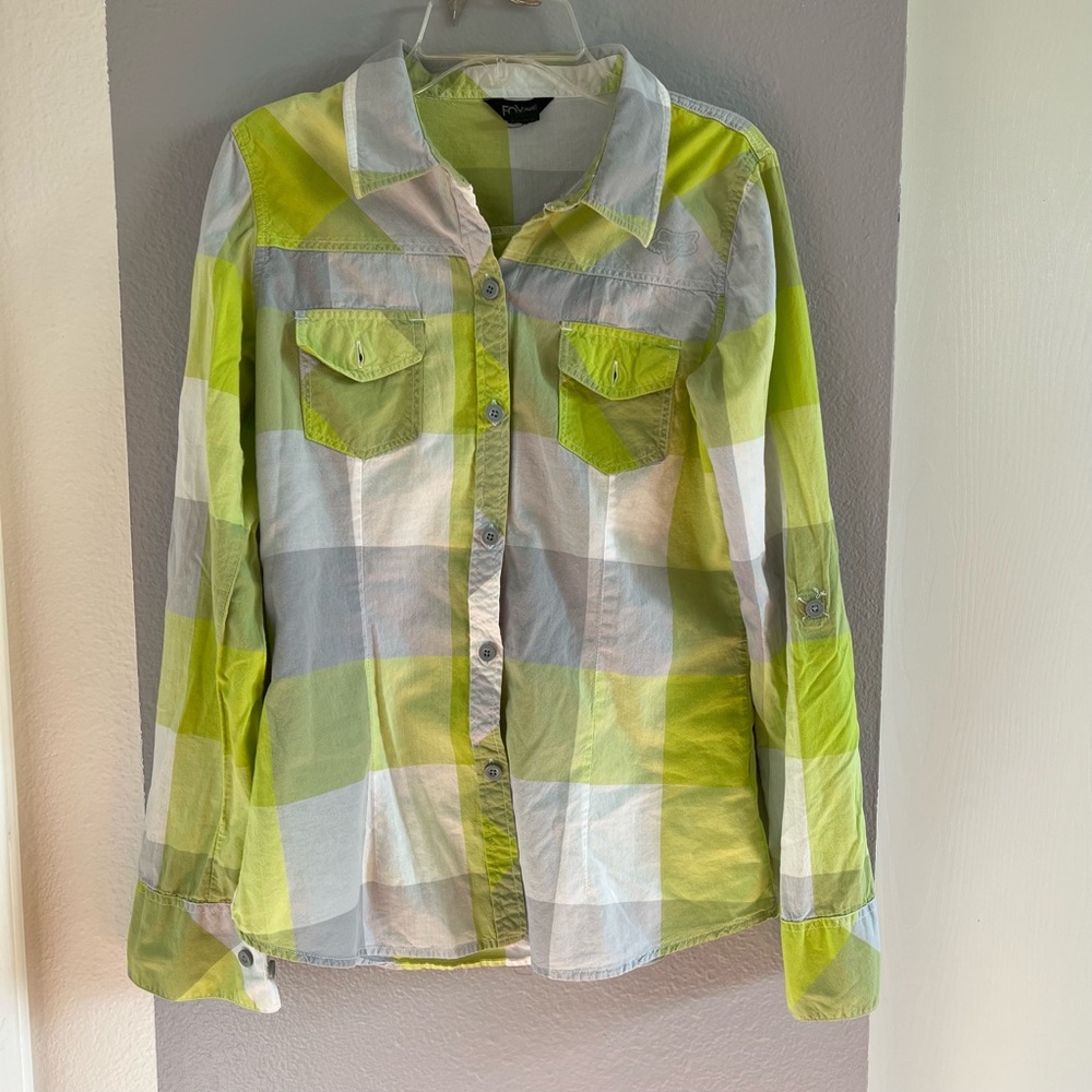 Fox Racing Green & Grey Check Plaid Shirt Flannel Top
